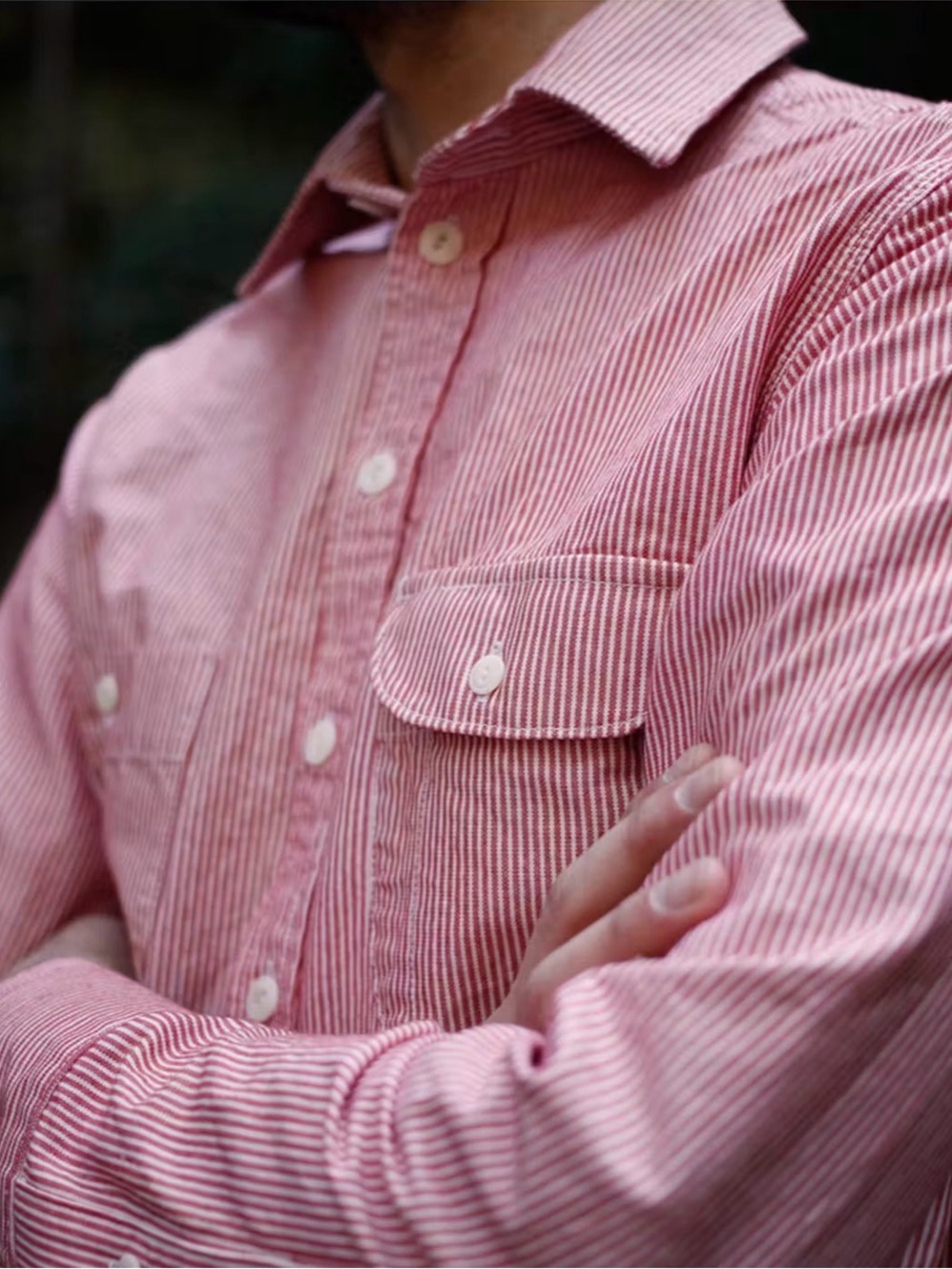 TAYLOR STITCH Railroad Hickory Stripe Utility Shirt Top 40